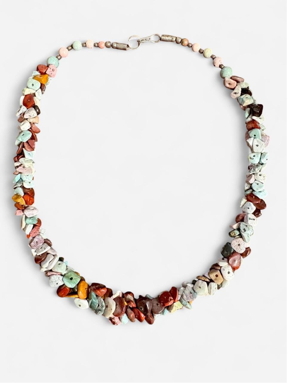 Vintage Cluster Jasper Crystal Stones Necklace Sea Foam Coral Cream Coastal Vibe